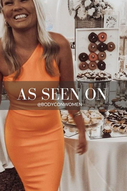 Apricot Orange One Shoulder Sleeveless Bodycon Midi Dress