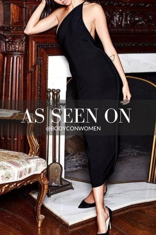 Classic Black One Shoulder Sleeveless Bodycon Midi Dress