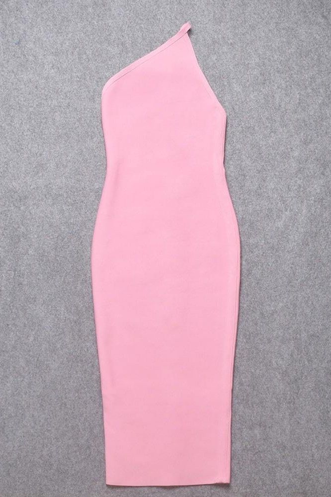 Dusty Pink One Shoulder Sleeveless Bodycon Midi Dress