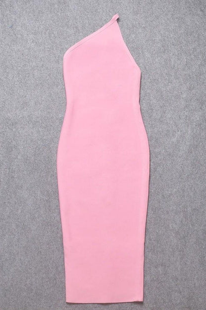 Dusty Pink One Shoulder Sleeveless Bodycon Midi Dress