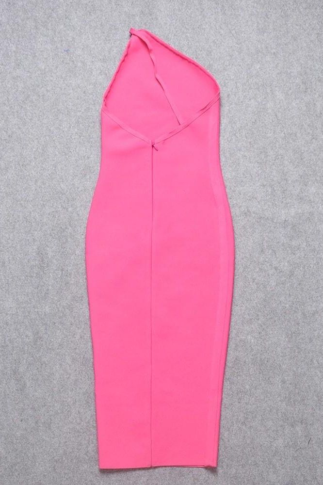 Hot Pink One Shoulder Sleeveless Bodycon Midi Dress