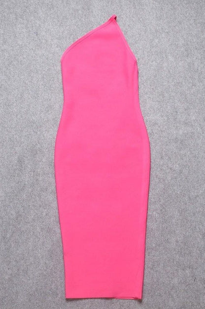 Hot Pink One Shoulder Sleeveless Bodycon Midi Dress