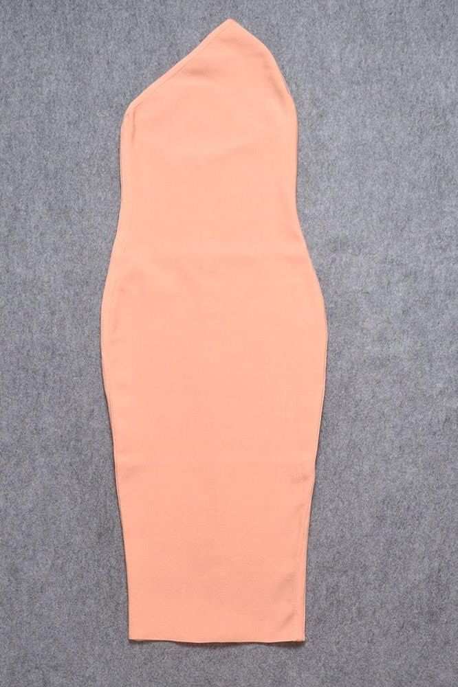 Peach One Shoulder Sleeveless Bodycon Midi Dress