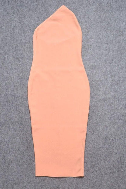 Peach One Shoulder Sleeveless Bodycon Midi Dress