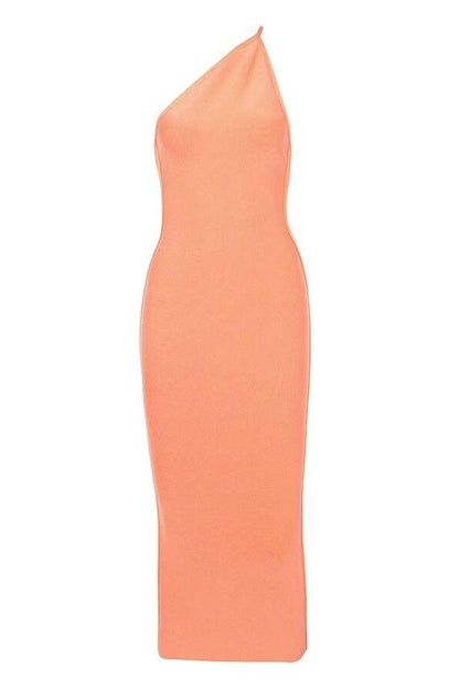 Peach One Shoulder Sleeveless Bodycon Midi Dress