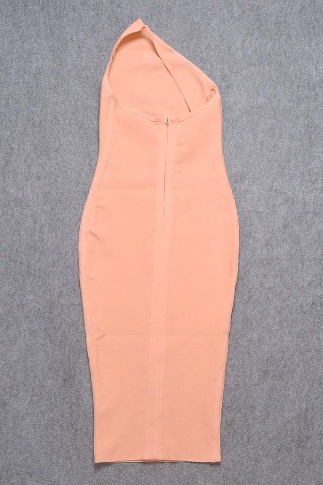 Peach One Shoulder Sleeveless Bodycon Midi Dress