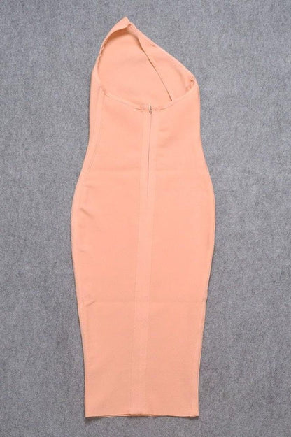 Peach One Shoulder Sleeveless Bodycon Midi Dress