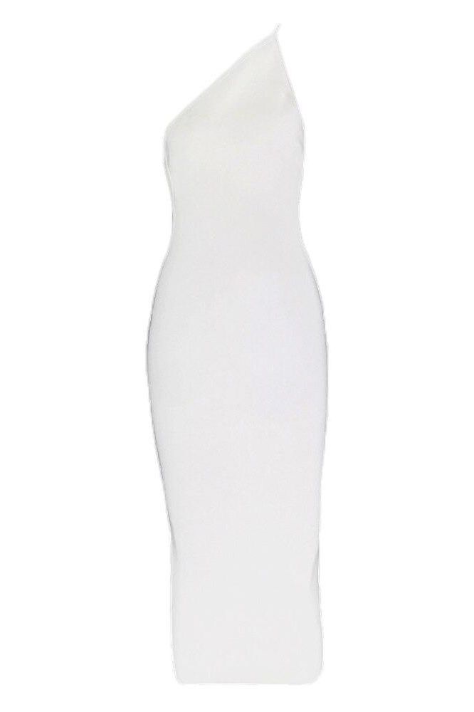 Pearl White One Shoulder Sleeveless Bodycon Midi Dress