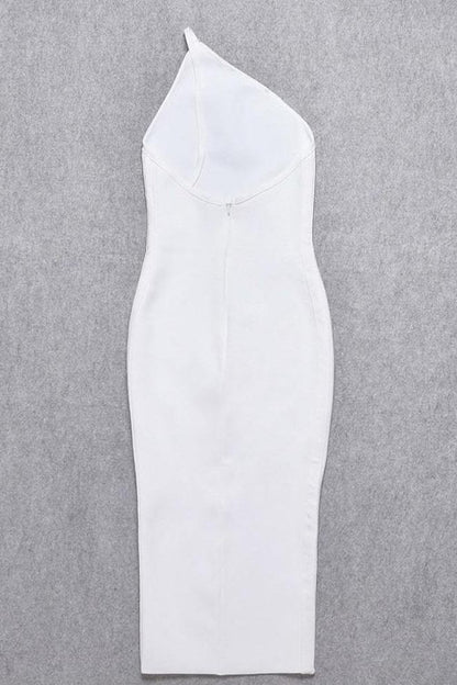Pearl White One Shoulder Sleeveless Bodycon Midi Dress