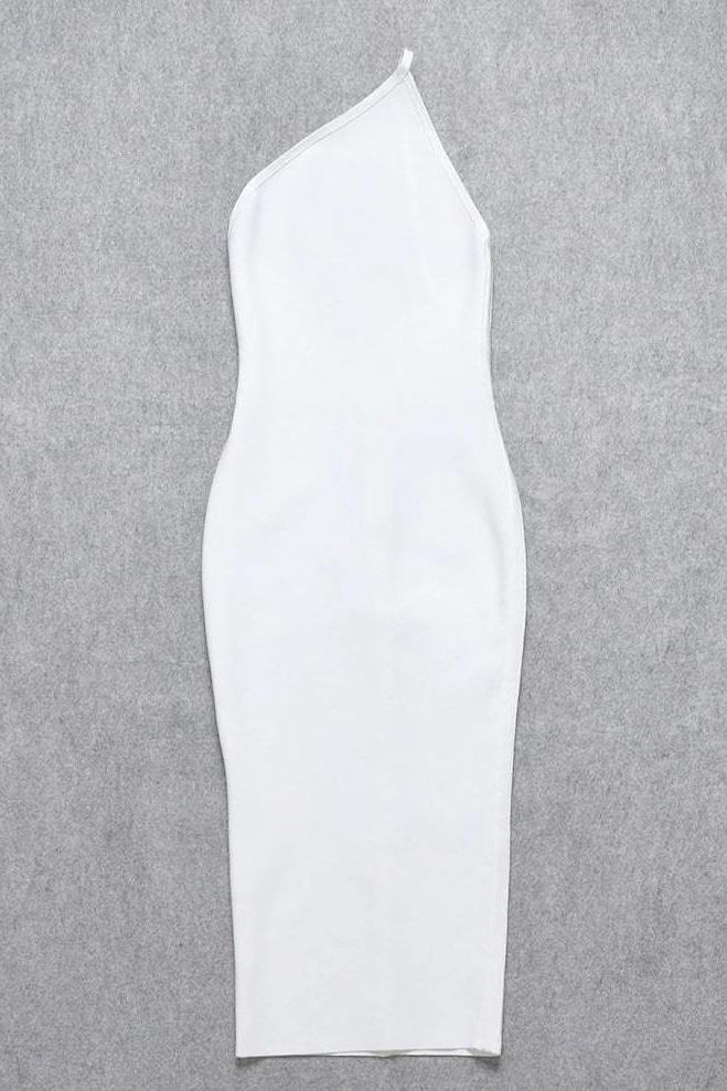 Pearl White One Shoulder Sleeveless Bodycon Midi Dress