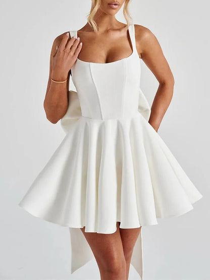 Square Neck Corset Bodice Bow Back Fit and Flare Mini Dress