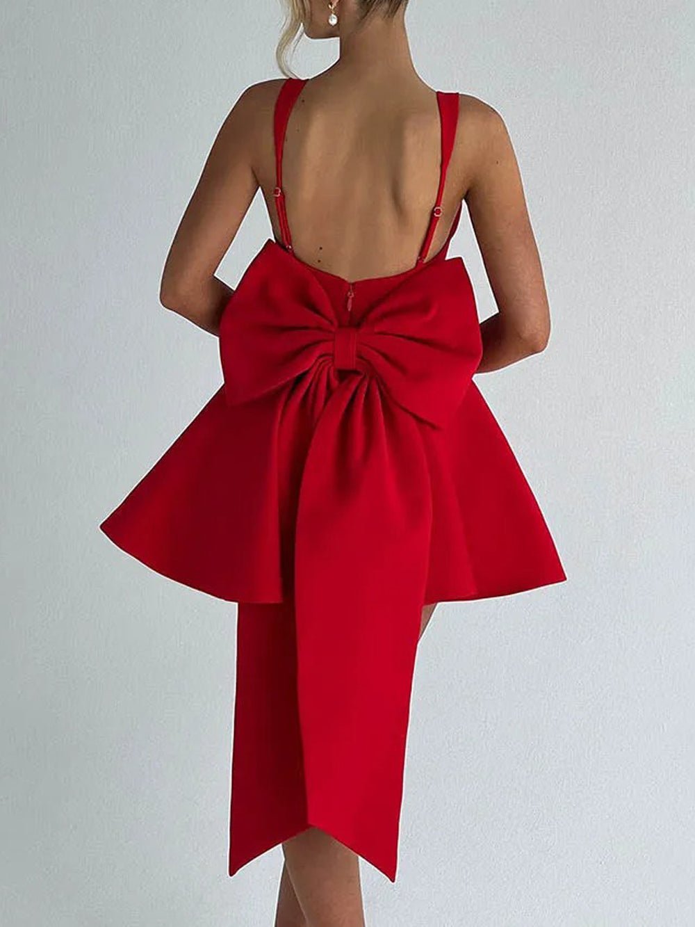 Square Neck Corset Bodice Bow Back Fit and Flare Mini Dress