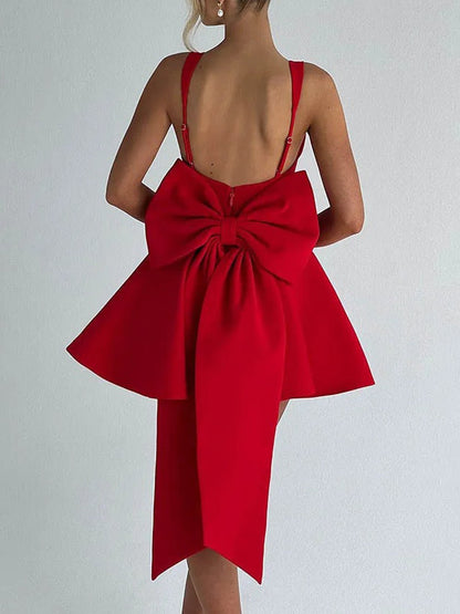 Square Neck Corset Bodice Bow Back Fit and Flare Mini Dress