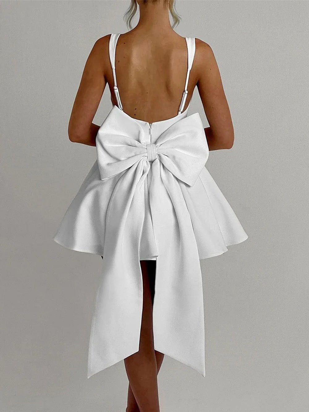 Square Neck Corset Bodice Bow Back Fit and Flare Mini Dress
