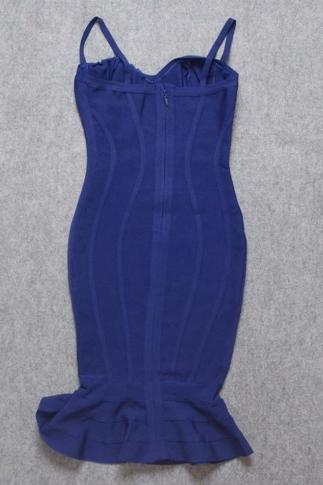 Royal Blue Bandage Spaghetti Strap Sweetheart Bustier Mermaid Hem Midi Dress