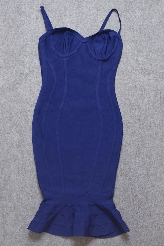 Royal Blue Bandage Spaghetti Strap Sweetheart Bustier Mermaid Hem Midi Dress