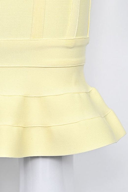 Sun Yellow Bandage Spaghetti Strap Sweetheart Bustier Mermaid Hem Midi Dress