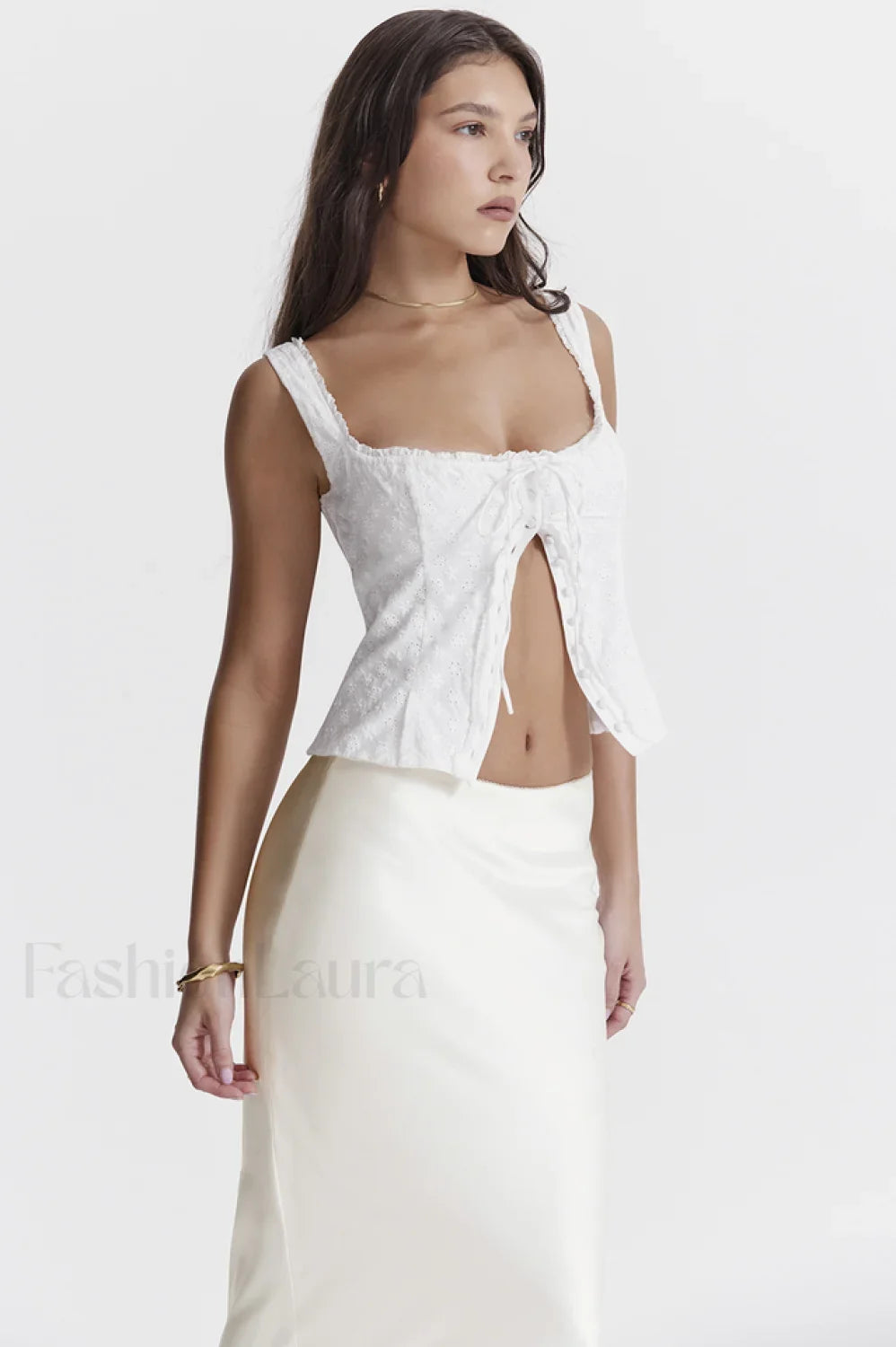 Juana White Stylish Broderie Anglaise Top
