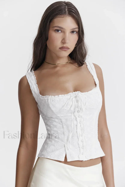 Juana White Stylish Broderie Anglaise Top