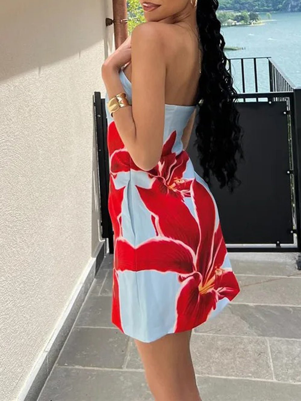 Floral Print Strapless Bodycon Mini Dress