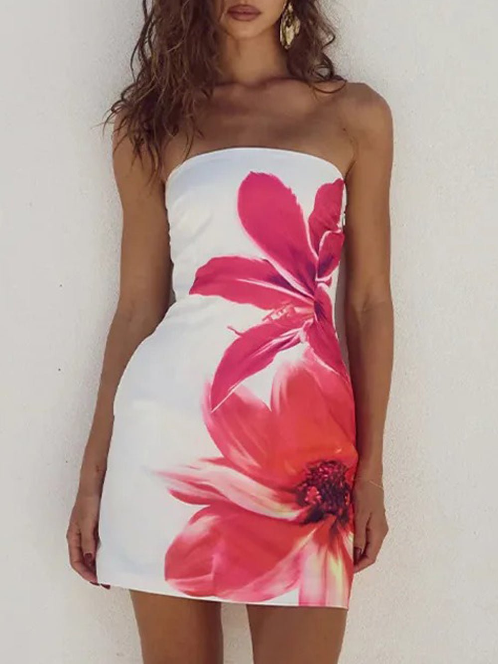 Floral Print Strapless Bodycon Mini Dress