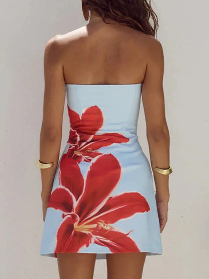 Floral Print Strapless Bodycon Mini Dress