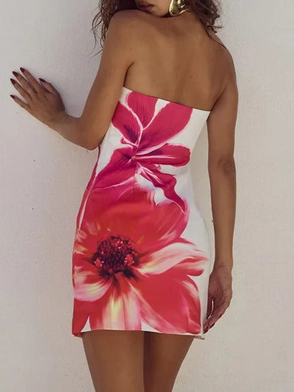 Floral Print Strapless Bodycon Mini Dress