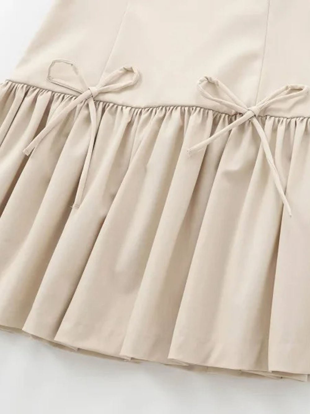 Sleeveless Bustier Seam Drop Waist Ribbon Bow Ruffle Hem Mini Dress