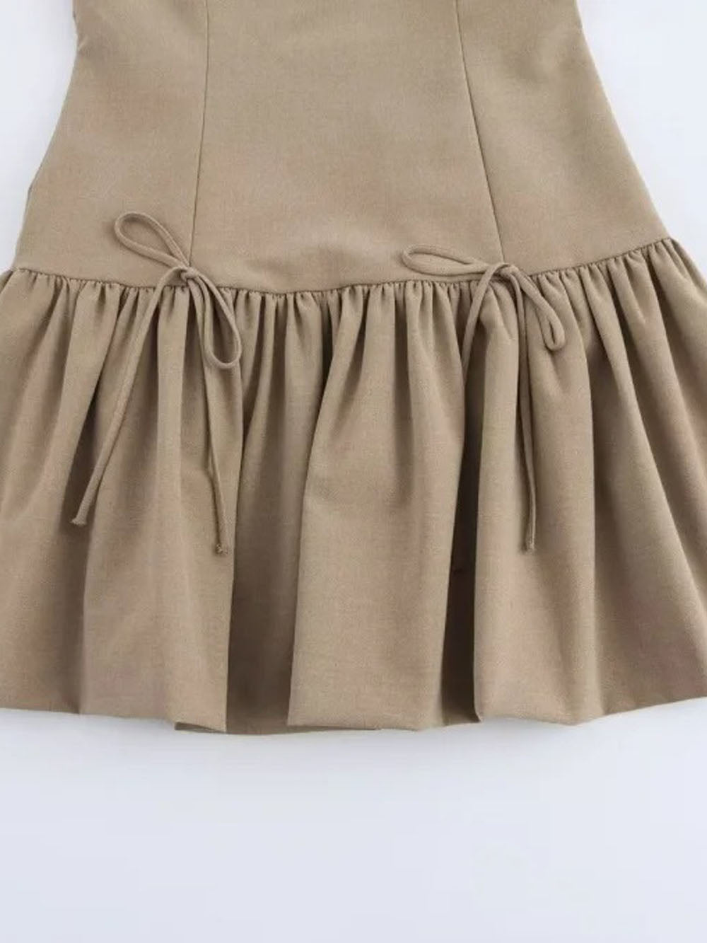 Sleeveless Bustier Seam Drop Waist Ribbon Bow Ruffle Hem Mini Dress