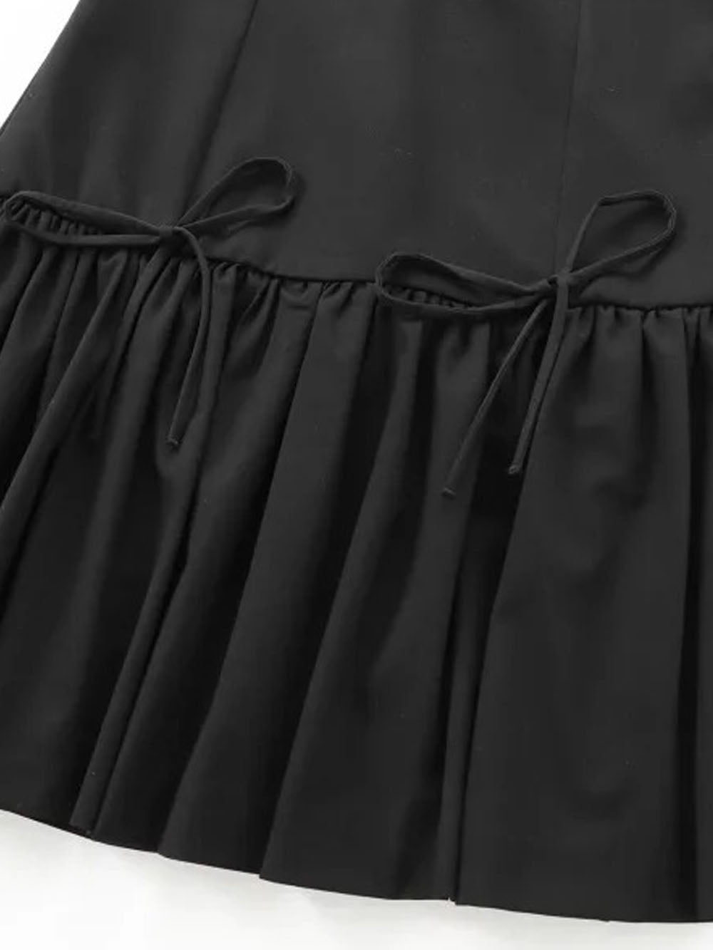 Sleeveless Bustier Seam Drop Waist Ribbon Bow Ruffle Hem Mini Dress