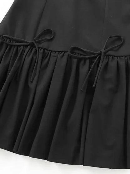 Sleeveless Bustier Seam Drop Waist Ribbon Bow Ruffle Hem Mini Dress