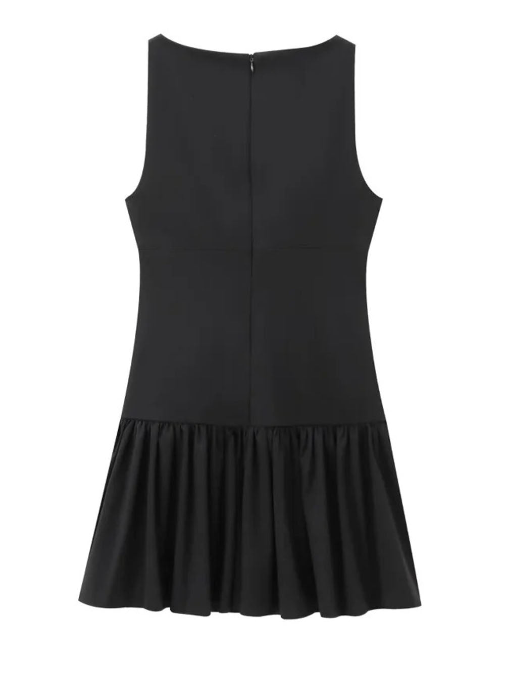 Sleeveless Bustier Seam Drop Waist Ribbon Bow Ruffle Hem Mini Dress
