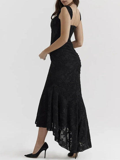 Jacquard Corset Bodice Ruched Mermaid High Low Maxi Gown