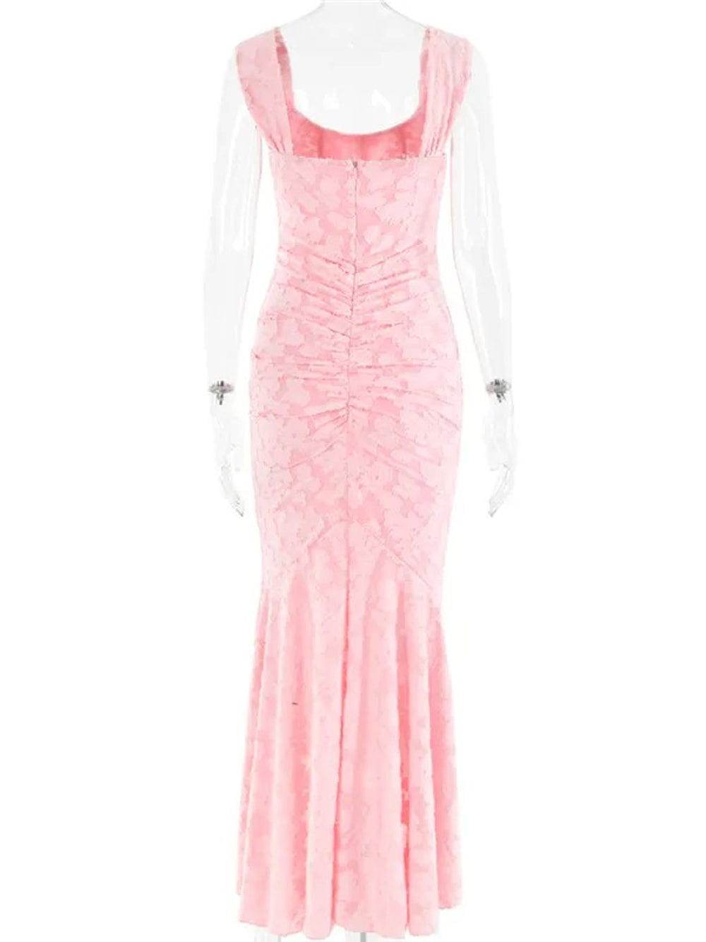 Jacquard Corset Bodice Ruched Mermaid High Low Maxi Gown