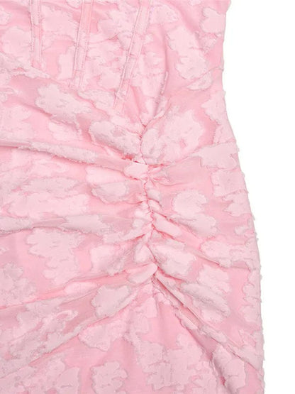 Jacquard Corset Bodice Ruched Mermaid High Low Maxi Gown