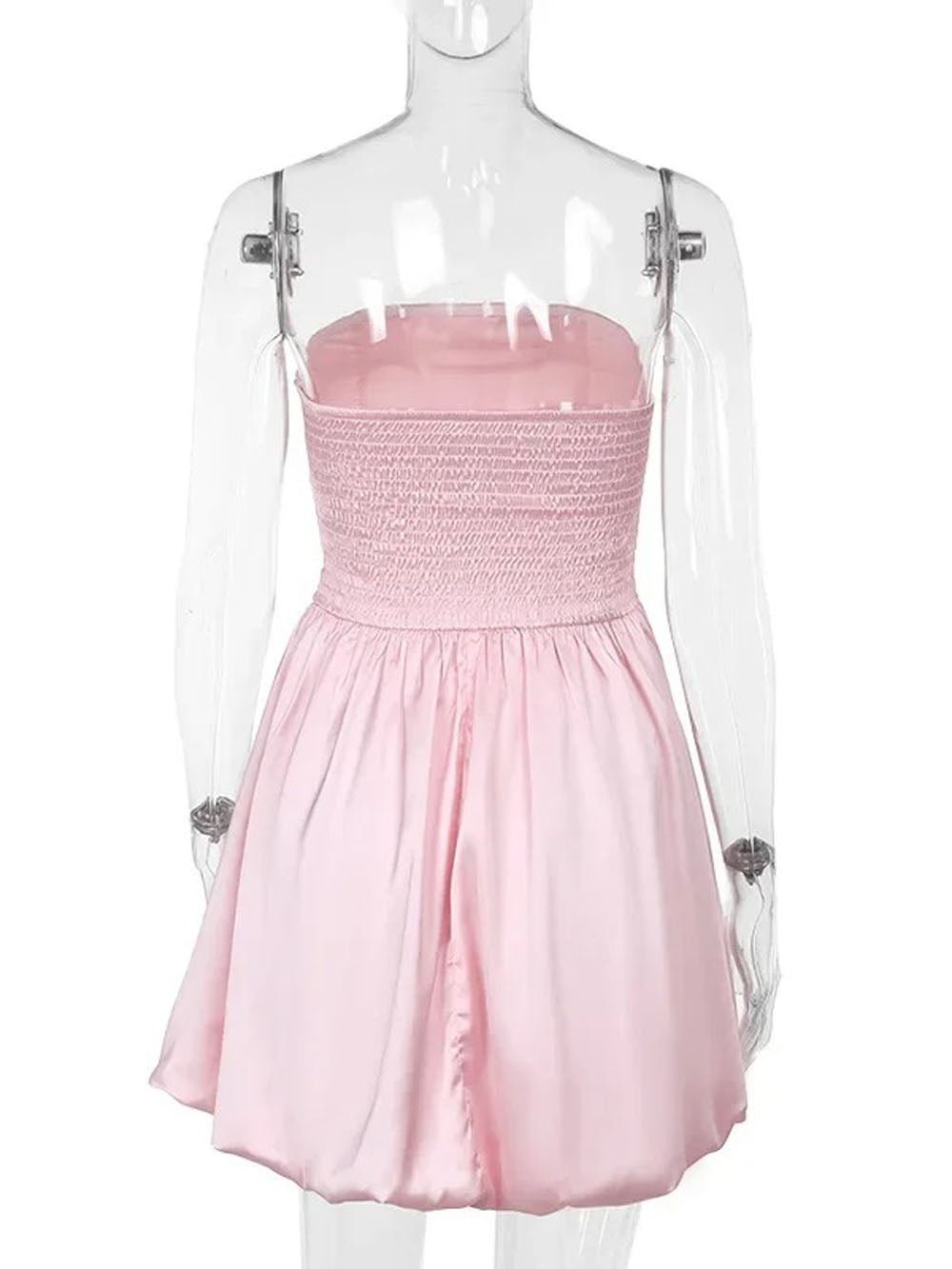 Satin Strapless Ruched Bodice Bubble Hem Pleated Mini Party Dress