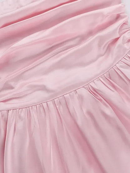 Satin Strapless Ruched Bodice Bubble Hem Pleated Mini Party Dress