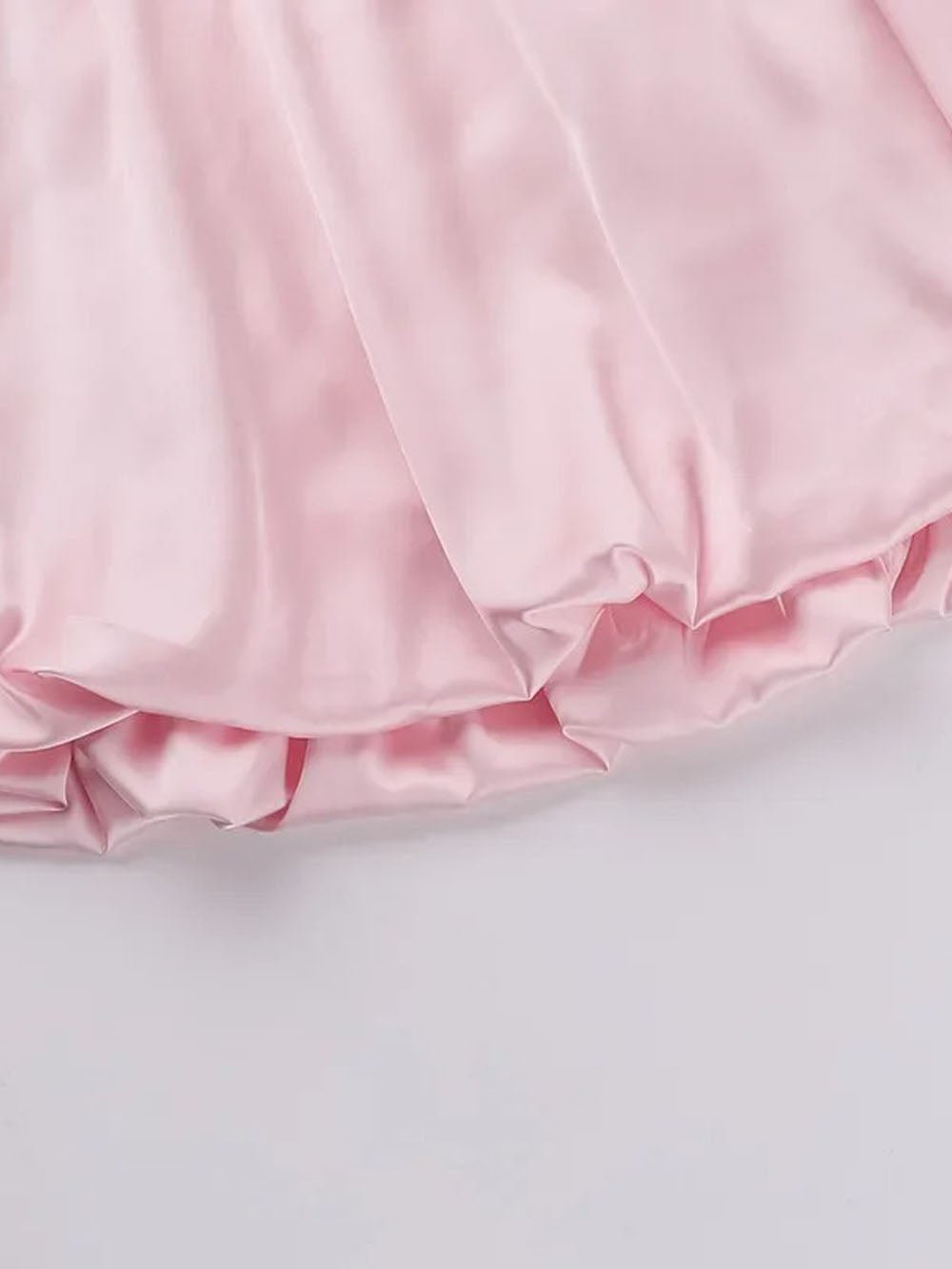 Satin Strapless Ruched Bodice Bubble Hem Pleated Mini Party Dress