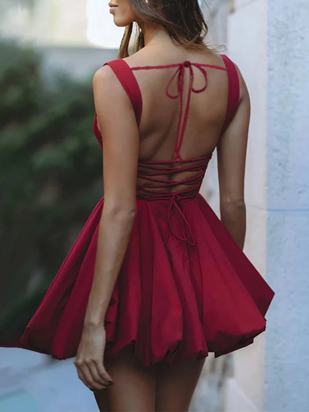 Square Neck Corset Bodice Bubble Hem Mini Dress