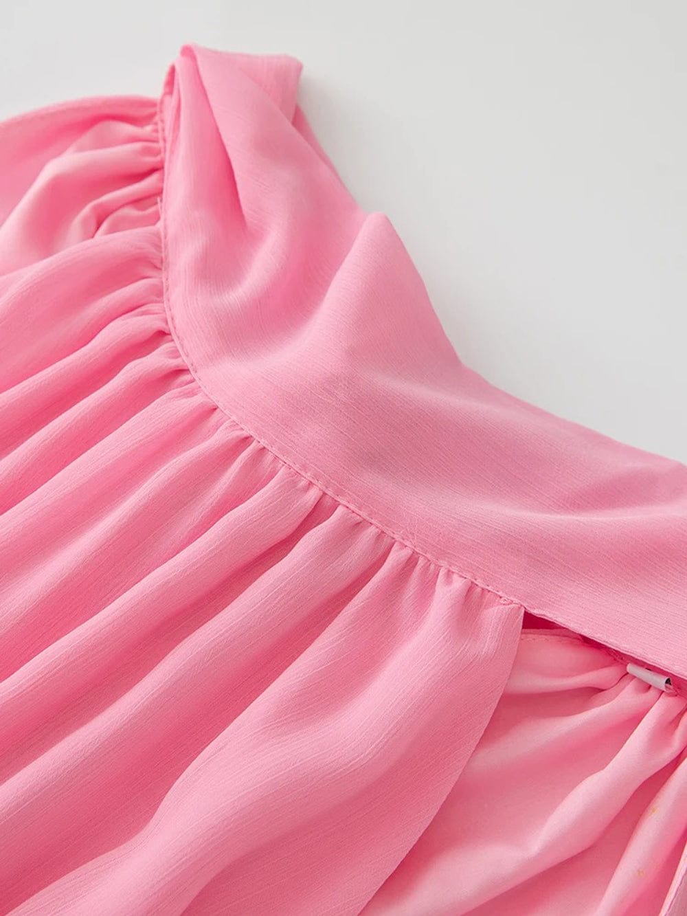 Pink Halter Neck Smocked Waist Tiered Ruffle Trim Chiffon Maxi Dress