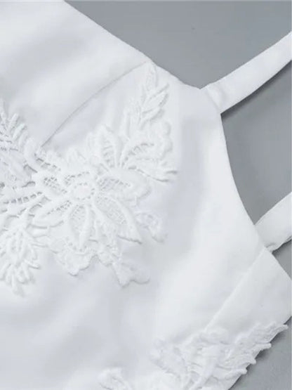 Spaghetti Strap Scoop Lace Panel Drop Waist Bubble Hem Mini Dress