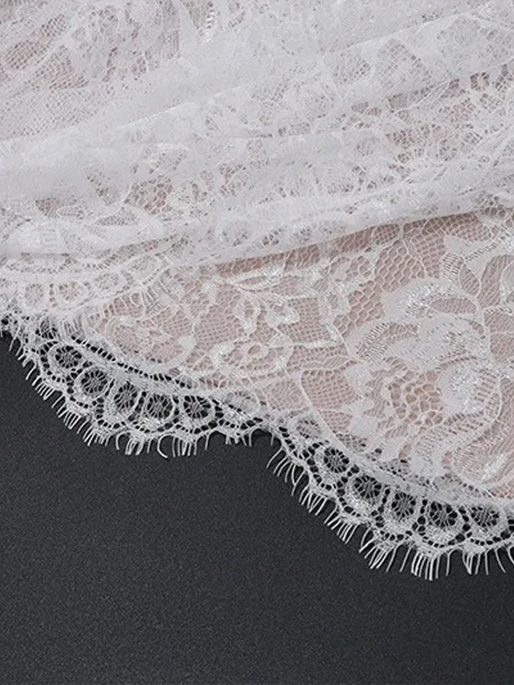 Lace Strapless Corset Boned Draped Wrap Eyelash Hem Mini Dress