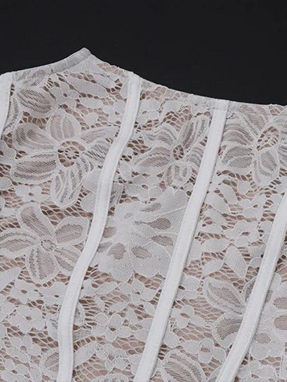 Lace Strapless Corset Boned Draped Wrap Eyelash Hem Mini Dress