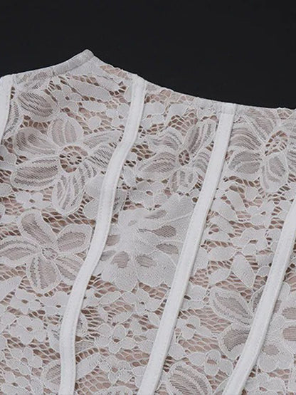 Lace Strapless Corset Boned Draped Wrap Eyelash Hem Mini Dress