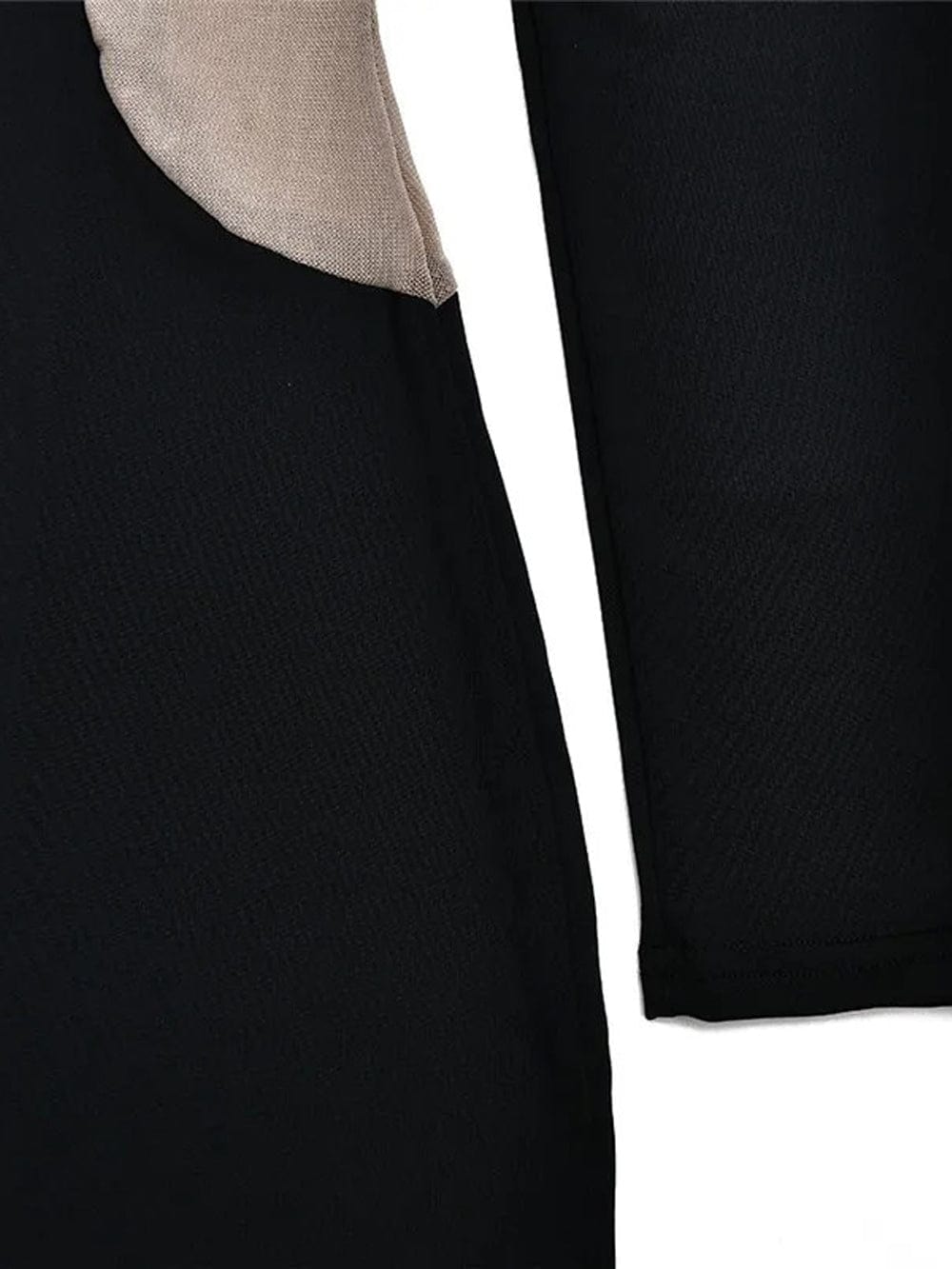 Mock Neck Long Sleeve Mesh Panel Cut Out Bodycon Maxi Dress