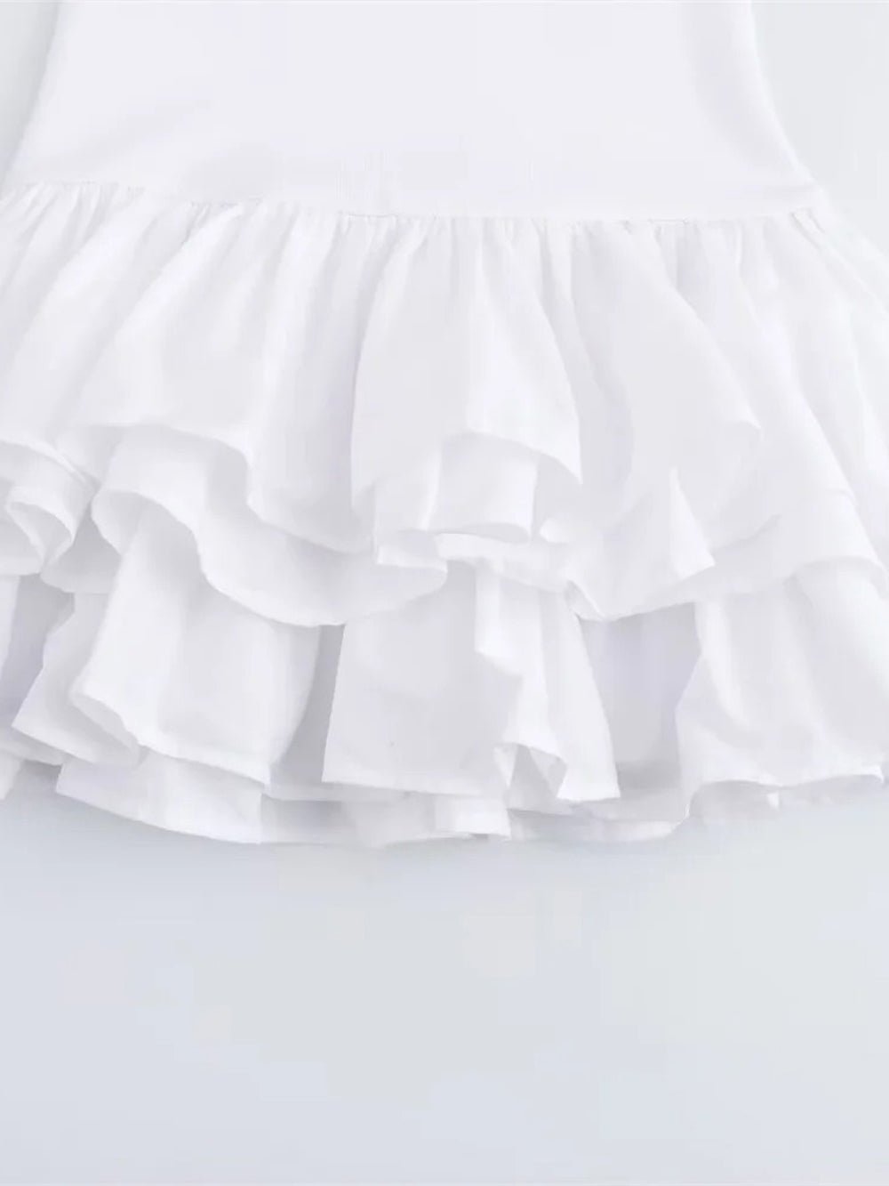 White Strapless Tiered Ruffle Hem Mini Dress