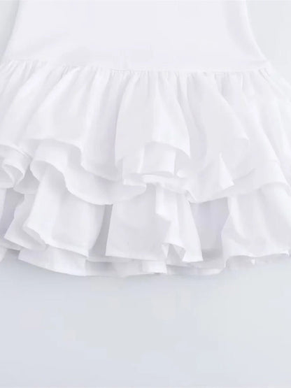 White Strapless Tiered Ruffle Hem Mini Dress
