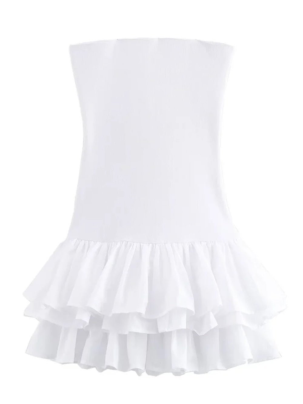 White Strapless Tiered Ruffle Hem Mini Dress