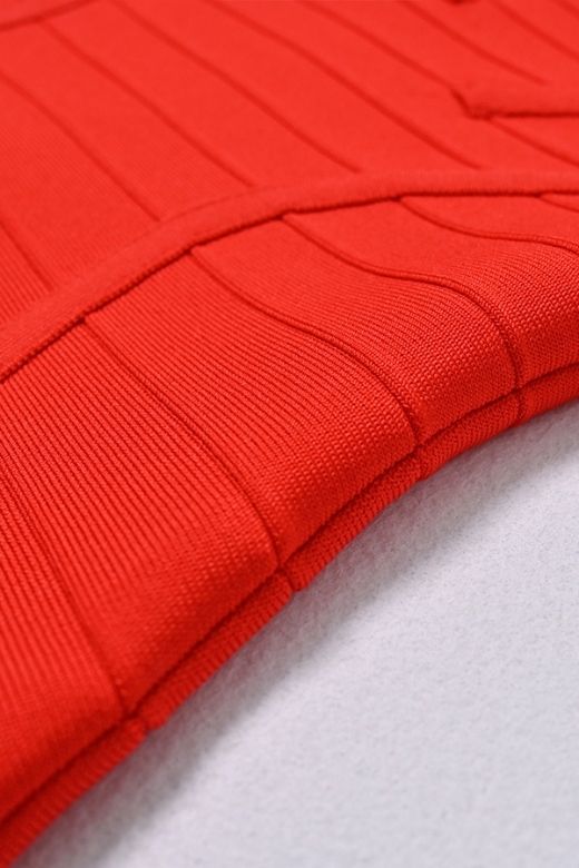Lipstick Red Square Neck Wide Strap Curved Panel Bandage Midi Dress