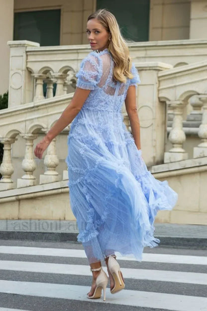 Kinley Ruched Ruffle Charming Hem Maxi Dress